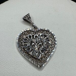 Sterling Silver Morning Sun Heart Filigree Pendant Necklace